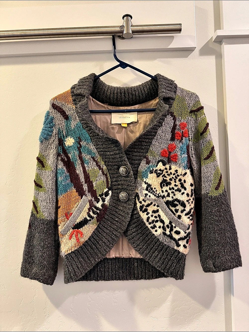 Leifsdottir Monkey Jungle Cardigan Sweater Multicolor Knit